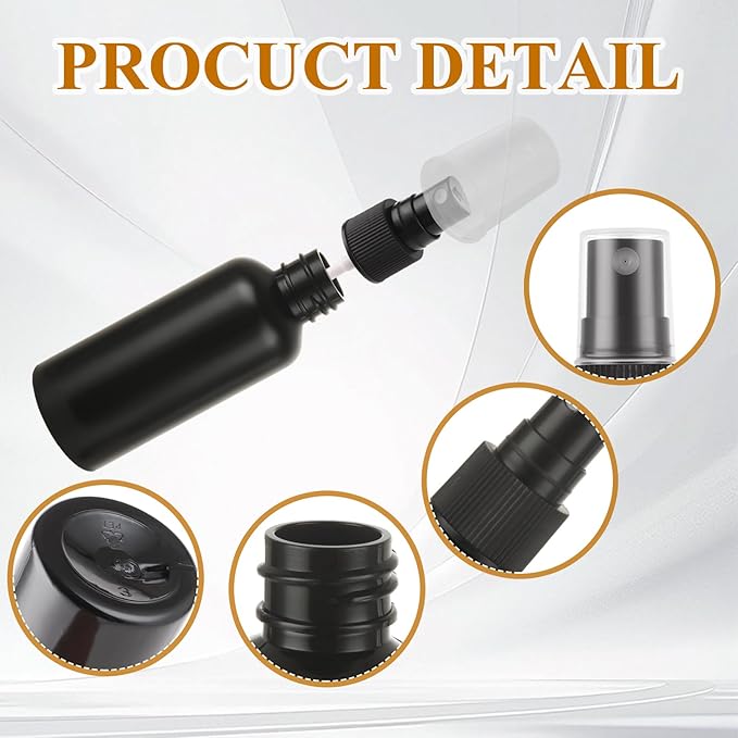 60 Pack 2oz Plastic Spray Bottles Small Empty Fine Mist Spray Bottle Black Bottles for Essential Oils, Bath, Beauty, Hair & Cleaning, Small SprayBottles for Travel, With 5 Funnels