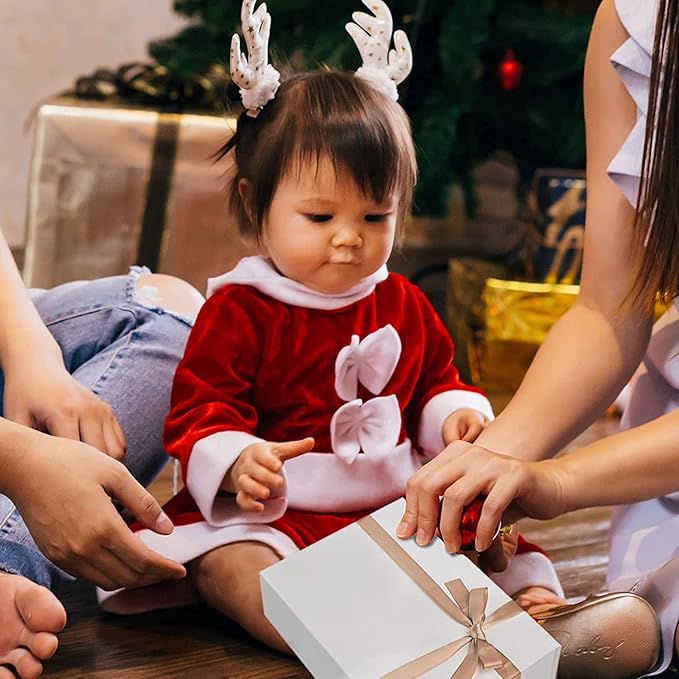 LIFELUM Large Gift Box 14"x8.5"x4.5" Christmas Gift Boxes for Presents Bridesmaid Box for Anniversary Wedding Proposal Birthday, White Gift boxes with Shredded Filler Card Ribbon