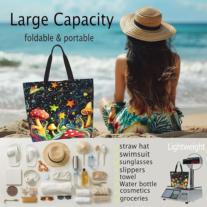 Tote Bag Shoulder Bags for Women Grocery Shopping Bag Reusable Bags Boho-Red Paisley 1