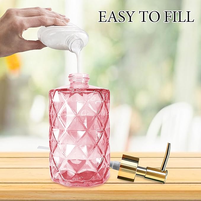 Glass Soap Dispenser with Pump, Soap Dispenser, Lotion Dispenser for Dishwashing Liquid, Lotion Shower Gel (Pink)