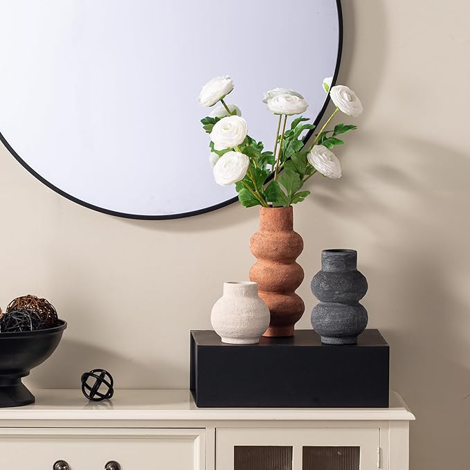 Ceramic Vase Home Table Decor - Flower Vase Set of 3 Living Room Kitchen Decorations Farmhouse Modern Rustic Vases Decorative Centerpiece for Shelf Bedroom Office Bathroom Dining Coffee Desk