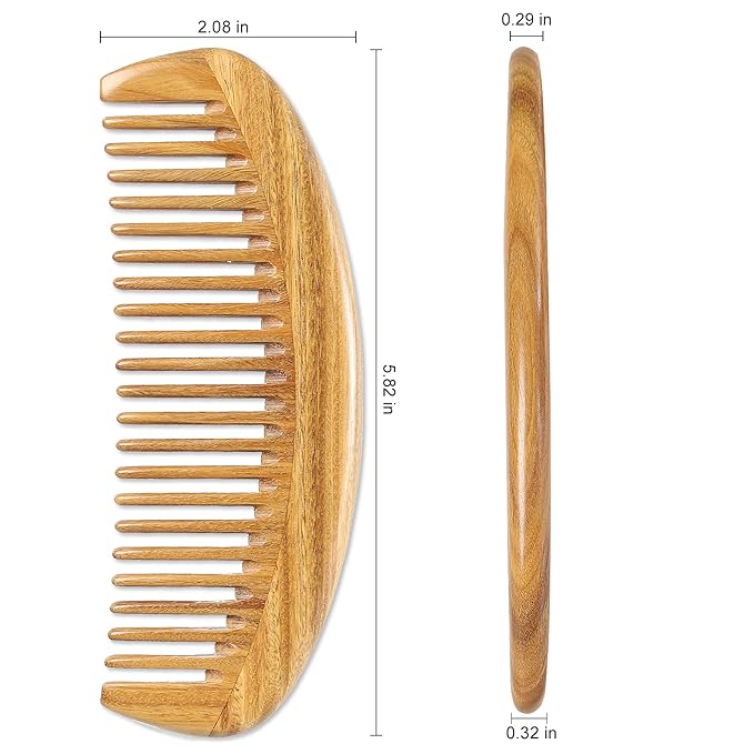 Onedor Handmade 100% Natural Green Sandalwood Hair Combs - Anti-Static Sandalwood Scent Natural Hair Detangler Wooden Comb (Oval Fine Tooth)