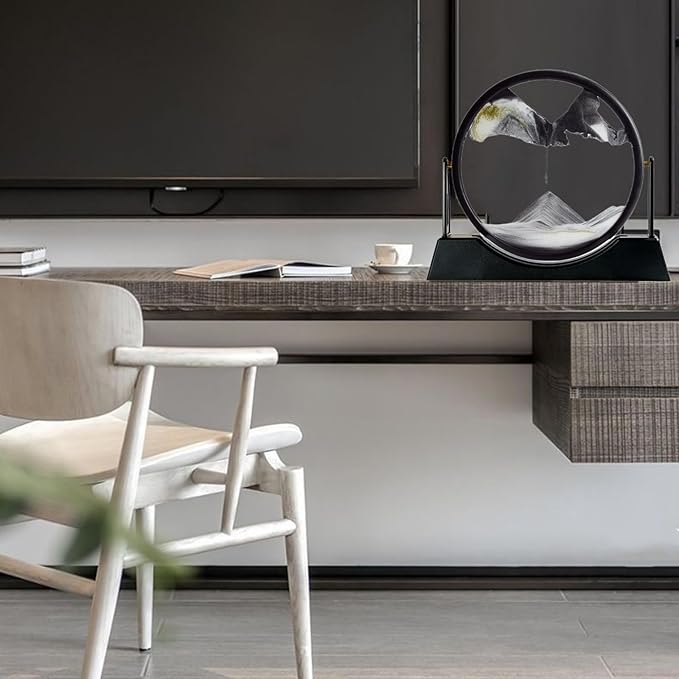 ZSDSZDZY Moving Sand Art Picture Liquid Motion, 3D Quicksand Décor, Deep Sea Sandscapes with Display Flowing Sand Frame for Relaxing, Desktop Office Home Decoration (Black)