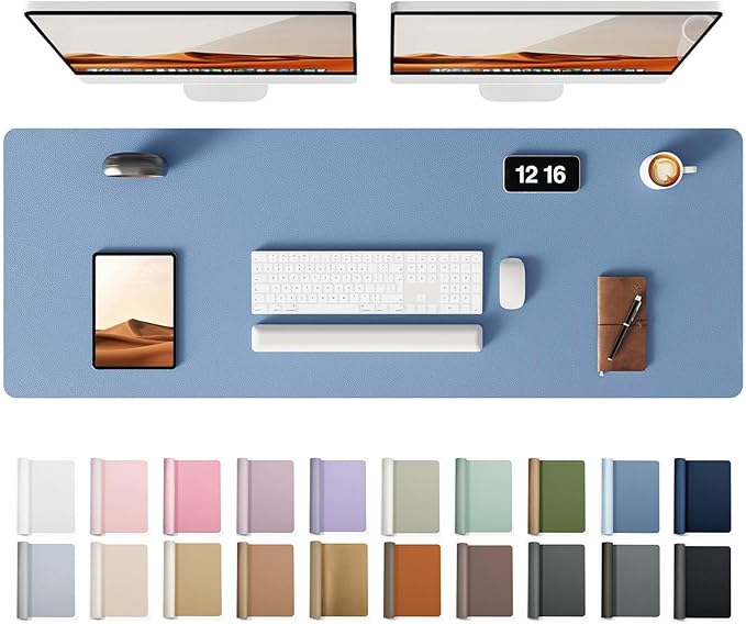 YSAGi Leather Desk Pad Protector, Office Desk Mat, Large Mouse Pad, Non-Slip PU Leather Desk Blotter, Laptop Desk Pad, Waterproof Desk Writing Pad for Office and Home (Blue, 47" x 17")