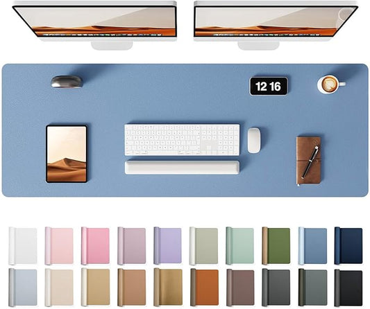 YSAGi Leather Desk Pad Protector, Office Desk Mat, Large Mouse Pad, Non-Slip PU Leather Desk Blotter, Laptop Desk Pad, Waterproof Desk Writing Pad for Office and Home (Blue, 47" x 17")