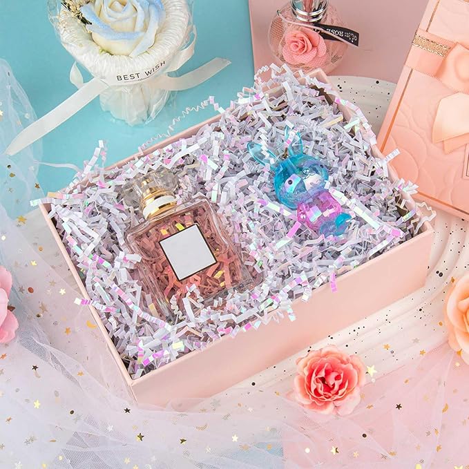 8.5oz Crinkle Paper Filler, Gift Baskets Gift Boxes Crafts Shredded Cut Paper Packaging Decorative Stuffing & Cushioning Confetti for Easter Birthday Wedding Party Favor Diamond White