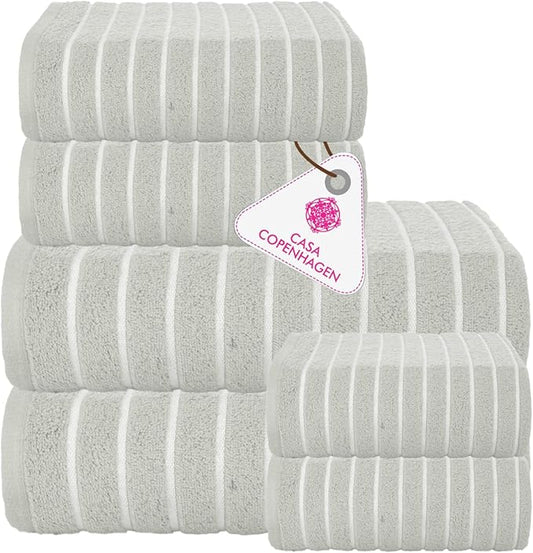 CASA COPENHAGEN Ecstatic 6 Pieces Towel Set- Grey Violet, 600 GSM 2 Bath Towel 2 Hand Towel 2 Washcloth, Designed in Denmark Made of Soft Egyptian Cotton for Bathroom, Kitchen & Shower
