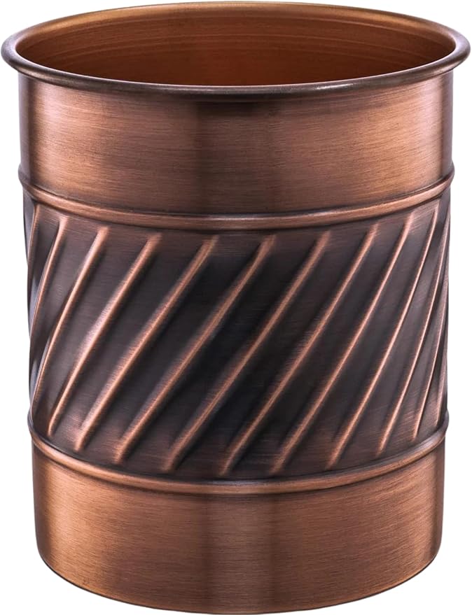 Monarch Abode Handcrafted Wave Embossed Kitchen Utensil Holder for Kitchen Counter, and Large or Small Spoon Holder, Decorative Cooking Utensil Crock Organizer for Countertop, Antique Copper Finish
