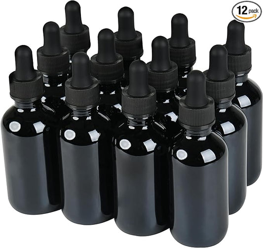 12 Pcs, 2oz Black Glass Eye Dropper Bottle, Tincture Bottles with Leak-Proof Design, Stronger Suction, for All Kinds of Mixed Liquids