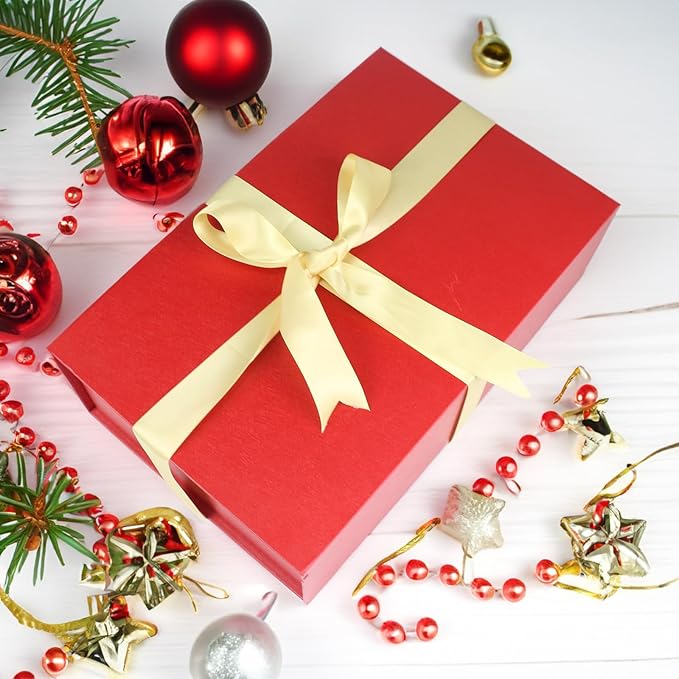YINUOYOUJIA Large Red Gift Boxes with Lid,14"x9"x4.5" Magnetic Gift Box with Ribbon,Cards and Envelopes for Presents,Great for Wedding,Birthdays,Crafting,Gift Packaging.