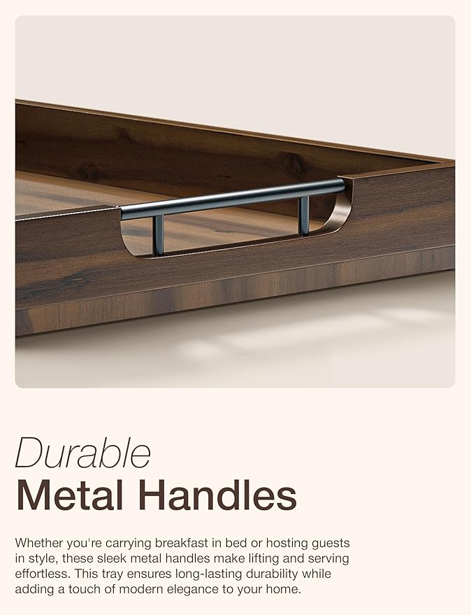 20 Inch Acacia Wood Ottoman Tray for Living Room - Coffee Table Trays, Serving Tray with Handles for Ottoman Table, Decorative Trays for Home Decor, Charcuterie Boards (Walnut Color)