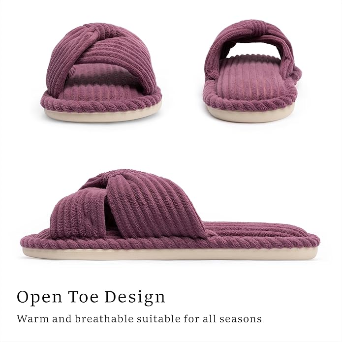 Chantomoo Slippers for Women Memory Foam House Womens Slipper Slides Home Bedroom Bathroom Spa Open Toe Corduroy Bow Slippers Cozy Comfortable