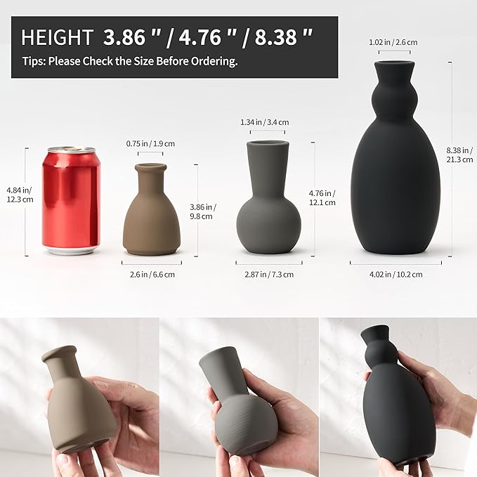 Ceramic Vase Set of 3, Nordic Minimalist Multicolor Vases Home Decor, Rustic Farmhouse Decor Pottery Vases for Bouquet Pampas Grass Dried Fresh Flowers, Living Room, Kitchen, Entryway Mantel, Bedroom