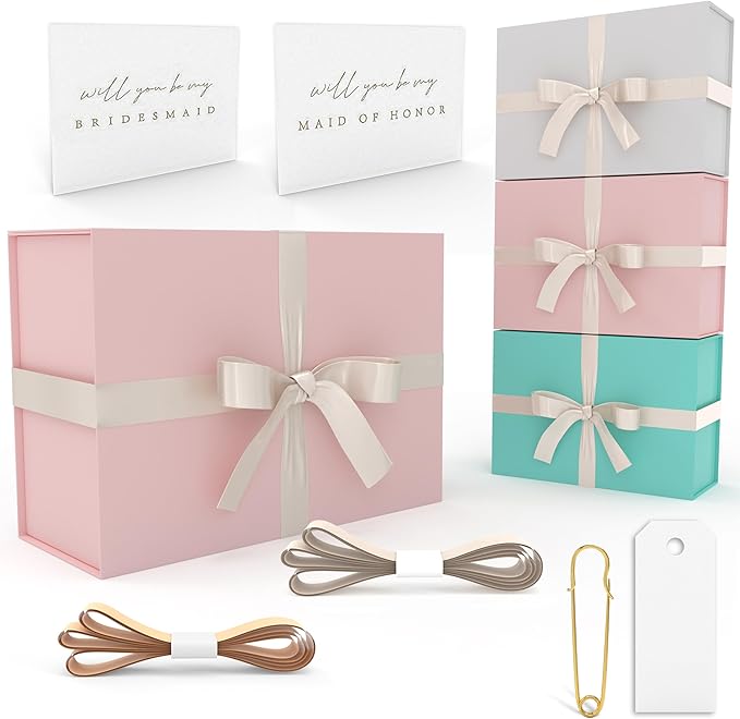 Gift Box Set - Bridesmaids Gifts for Wedding (1 Pack - Blush Pink), All Occasions, Bridesmaid Proposal, Magnetic Boxes With Lids, Big Set For Bridal, 13.5 x 9 x 4.5 inches, Pink GiftBox