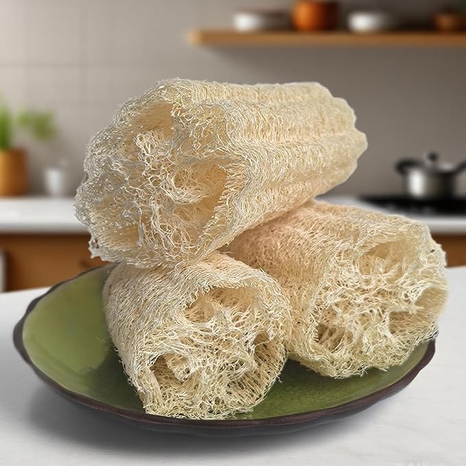 Large Size Natural Loofah Sponge, 3-Pack Loofah Sponges, Natural Body Scrubber for Men and Women, Non Toxic Loofa for Dishwashing