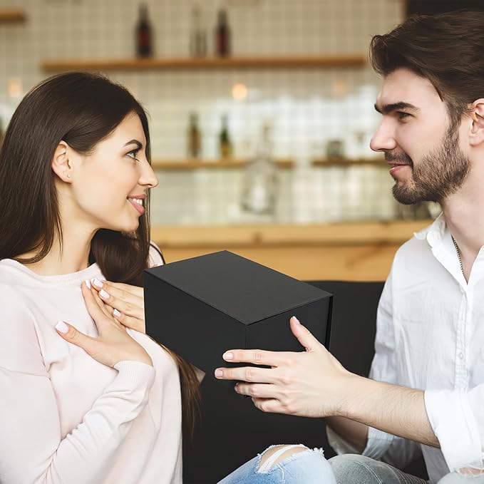 Schliersee 4Packs 9x6x4 Gift Box with Magnetic Lid for Present, Black Gifts Wrap Box for Birthday, Wedding, Groomsmen Bridesmaid