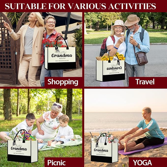 FORBIDDEN PAPER Reusable Beach Grocery Shopping Tote Bags, Canvas Tote Bag for Women, Grandma Gift Christmas Birthday Mother's Day Retirement Gifts for Grandmother, Essential Grandma Stuff Tote Bag