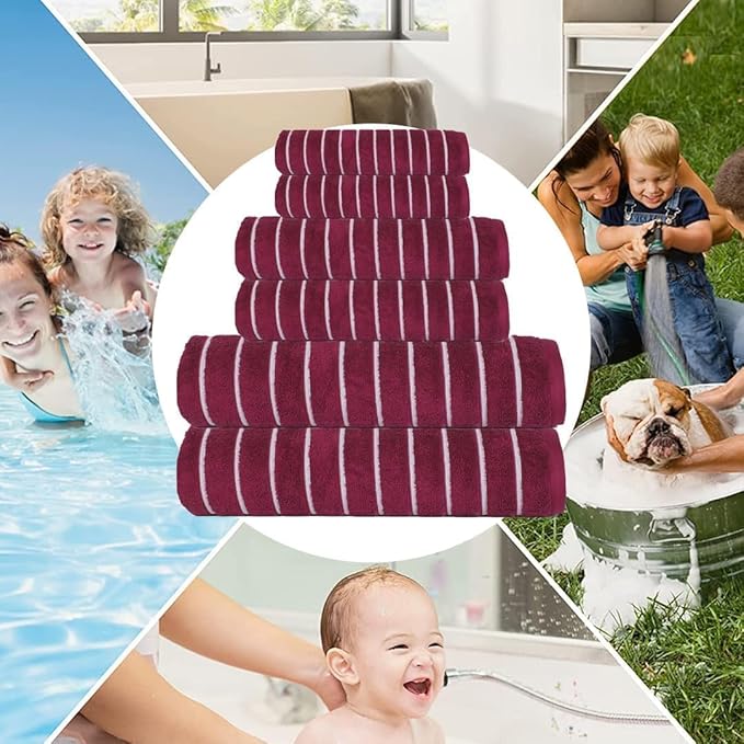 CASA COPENHAGEN Ecstatic 6 Pieces Towel Set- Burgundy, 600 GSM 2 Bath Towel 2 Hand Towel 2 Washcloth, Designed in Denmark Made of Soft Egyptian Cotton for Bathroom, Kitchen & Shower