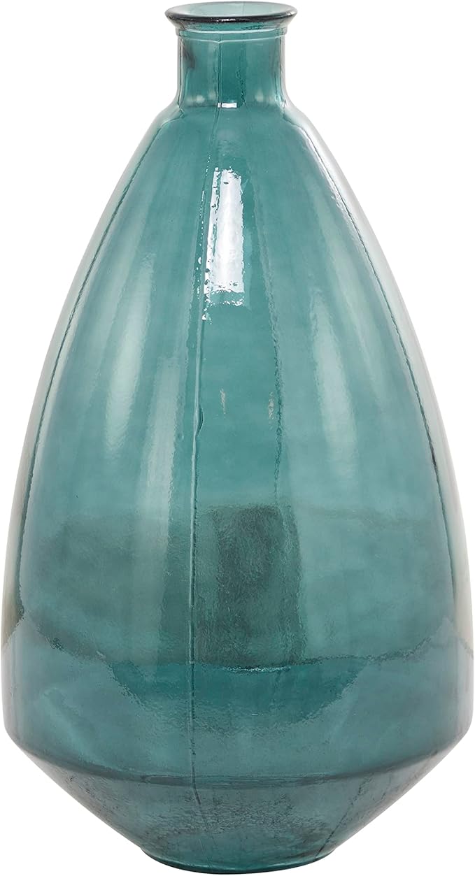 Deco 79 Recycled Glass Handmade Decorative Vase Spanish Centerpiece Vase, Flower Vase for Home Decoration 13" x 13" x 24", Blue