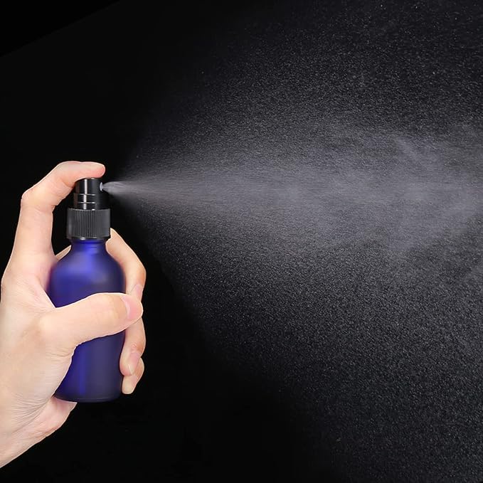 60ml Frosted Blue Glass Spray Bottles,Small Empty Fine Mist Perfume Refillable Reusable Travel Spray Bottle for Essential Oils/Hair/Aromatherapy/Cleaning/Cosmetic with Extra Spray Nozzle(2 Pack)