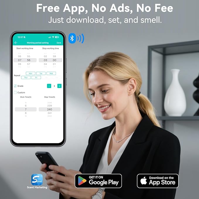 Plug in Diffuser, Waterless Oil Diffuser, Essential Oil Plug in Wall, Smart Bluetooth App Control, Up to 500 Sq.ft Coverage, White