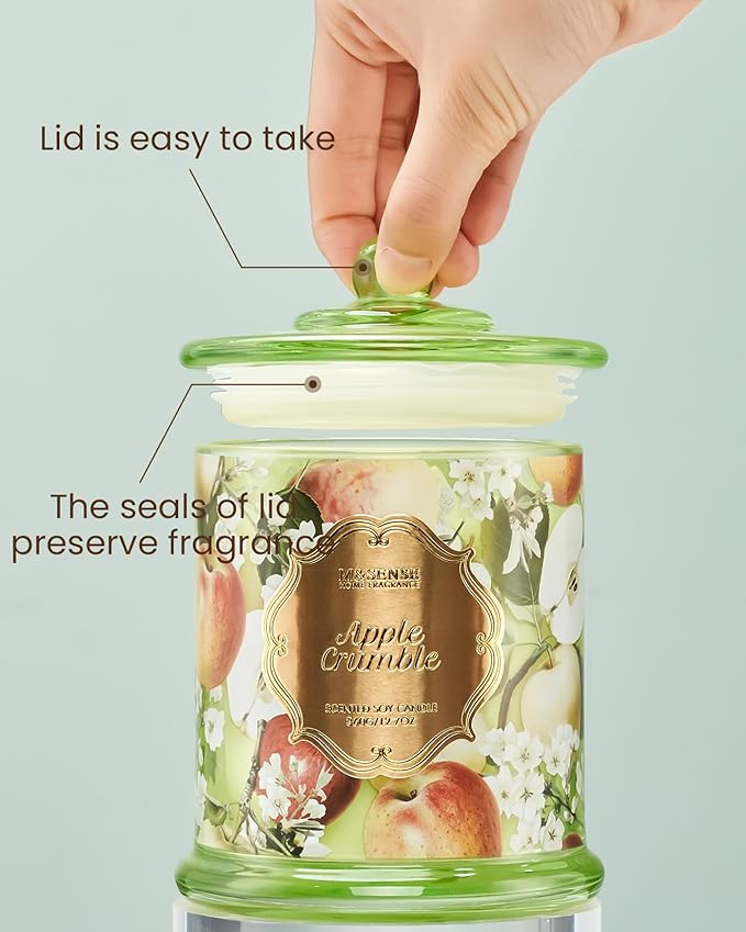 M&SENSE Apple Crumble Candles for Home Scented, Organic Soy Candles Non Toxic, 12.7oz Large Jar Candle 75 Hours Long Lasting, Strong Scented Fall Winter Thanksgiving Christmas Housewarming Gift