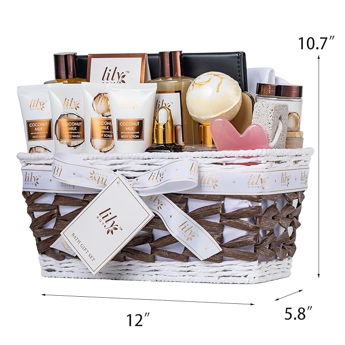Coconut Vanilla Spa Gift Set for Women Christmas Gifts - Luxurious 28-Piece Body Care Collection, Moisturizing Bath & Body Basket Gift Set for Mother's Day, Birthday, Self Care Gift