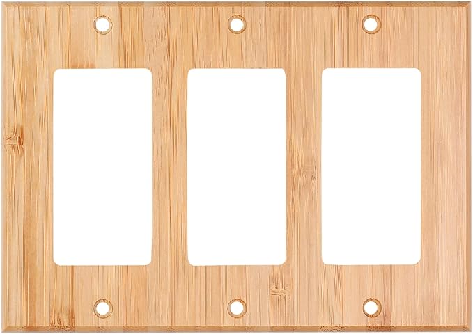 Raw Wood Light Switch Cover Decorative Triple Rocker Wall Plate 6.5" x 4.6" Bamboo Quality Light Switch Plate Cover for Bedroom Kitchen Home Decor (Triple Rocker)