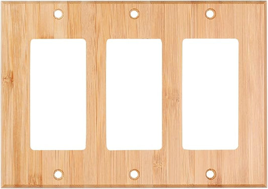 Raw Wood Light Switch Cover Decorative Triple Rocker Wall Plate 6.5" x 4.6" Bamboo Quality Light Switch Plate Cover for Bedroom Kitchen Home Decor (Triple Rocker)