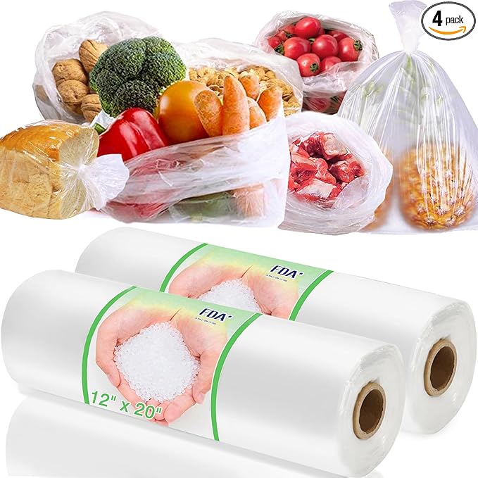 12" x 20" Plastic Produce Bags Roll, Fresh-Keeping Disposable Food Bags, Clear Plastic Bag for Food, Bread, Refrigerator Storage, Kitchen, Supermarket, 700 (2 rolls x350)