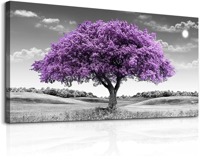 Canvas Wall Art for Living Room Large Wall Decor for Office Modern Bedroom Decorations Purple Tree Landscape Pictures Black and White Paintings Artwork Room Wall Mural Farmhouse Home Decor