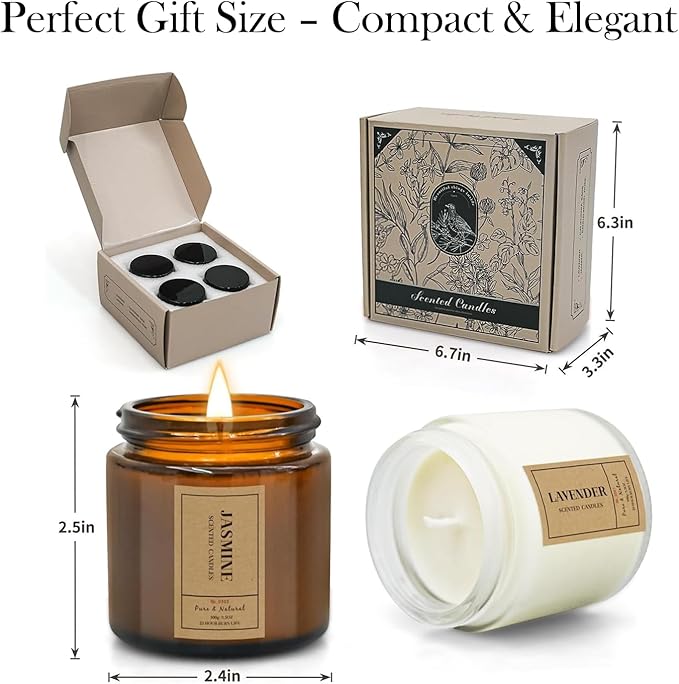 Christmas Candle Gift Set for Home – 4 Pack Scented Soy Wax Candles, Lavender, Jasmine, Sandalwood & Sage – Long Lasting Aromatherapy Candles for Relaxing, Gifts for Women, Mom & Holiday Home Decor