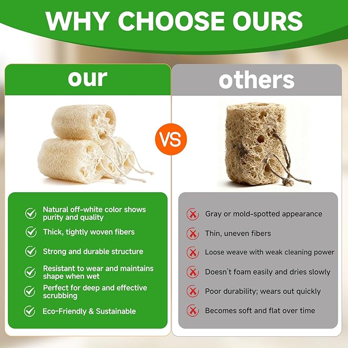 Natural & Biodegradable Loofah Bath Sponge - Deep Exfoliation for Soft Skin, Eco-Friendly Body Scrubber,Shower Loofah Exfoliator & Multipurpose Cleaner (Pack of 3)