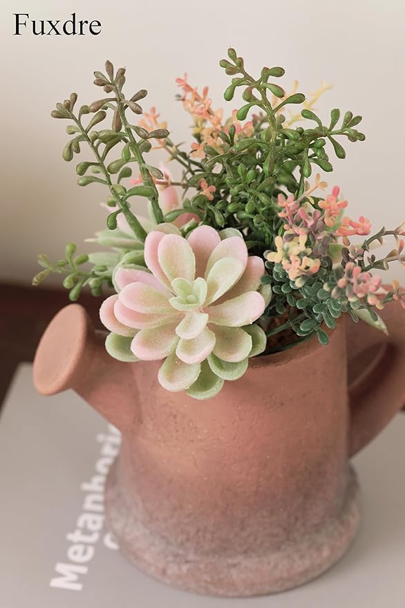 2-Pack Artificial Succulent Plants in Vintage Pots - Waterproof Fake Plants for Home Office Desk Decor - Low Maintenance Indoor Greenery for Bathroom Shelf Table