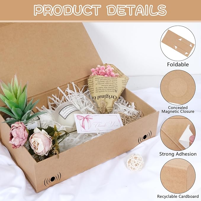 RayofSun Brown Gift Boxes with Magnetic Lids for Presents,13.7x9x4.3 inch Large Rectangle Collapsible Decorative Boxes, Bridesmaid Groomsman Proposal Box for Wedding,Christmas,Birthday(3PCS)
