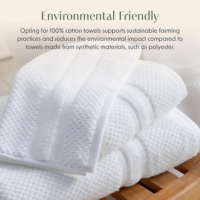Springtree Home White Bath Towels Set of 6 | Popcorn Textured | 100% Combed Cotton | Absorbent Quick-Dry Towels for Bathroom | Oeko-TEX® Standard 100 Cotton | Poli Collection - Bright White