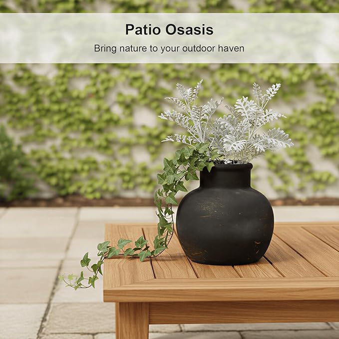 Ceramic Flower Vase, 5.5-Inch Black Pottery Rustic Farmhouse Boho Vase, Handcrafted Decorative Vase for Home Decor, Centerpieces, Table, Living Room, Mantel, Shelf