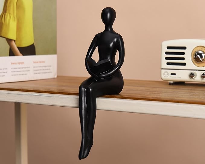 Quoowiit Black Thinker Statue Book Shelf Decor, Minimalist Modern Home Decor Collectable Figurines Office Desk Unique Coffee Table Decorations for Living Room 3 Piece
