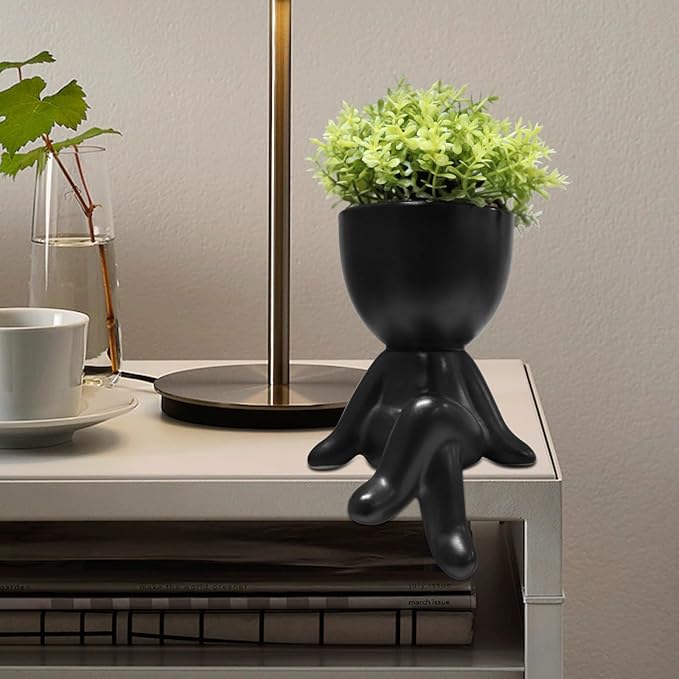 Zerzsy Small Fake Plants with Human-Shaped Pots Office Decor for Women and Men, Cute Faux Plants Indoor for Office or Home Decoration- Set of 1