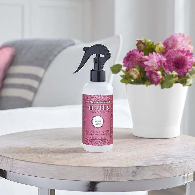 MRS. MEYER'S CLEAN DAY Room and Air Freshener Spray, Non-Aerosol Spray Bottle Infused with Essential Oils, Mum, 8 fl. oz