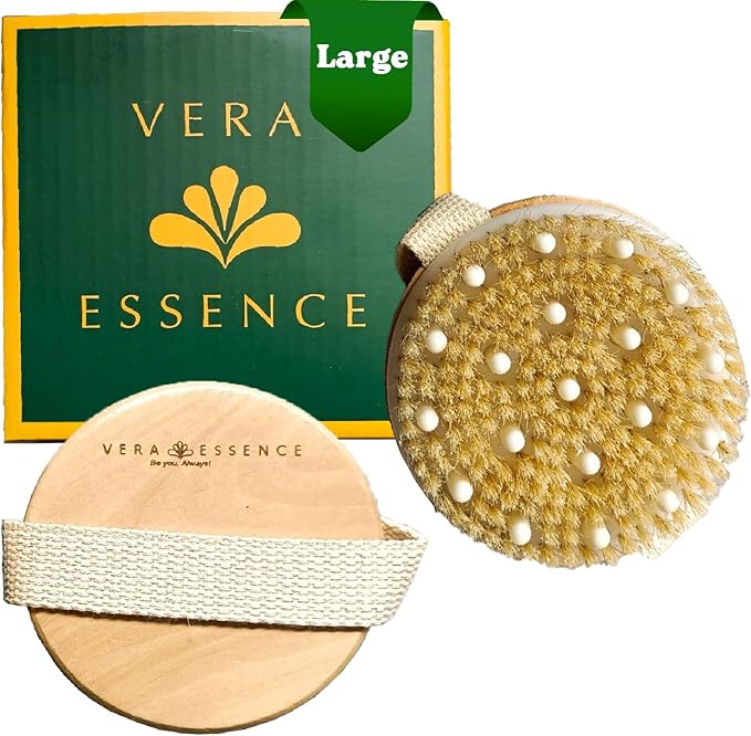 Large Dry Brushing Body Brush - Natural Boar Bristle Brush for Lymphatic Drainage, Cellulite, Blood Circulation - Skin Massage Nodes for Detox, Flawless Skin, Exfoliating Body Scrubber