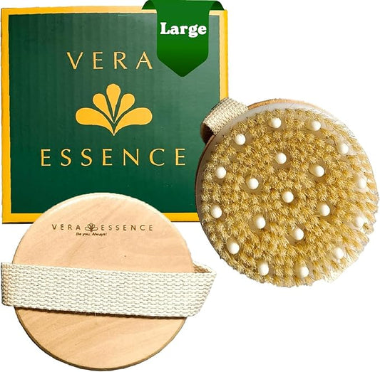 Large Dry Brushing Body Brush - Natural Boar Bristle Brush for Lymphatic Drainage, Cellulite, Blood Circulation - Skin Massage Nodes for Detox, Flawless Skin, Exfoliating Body Scrubber