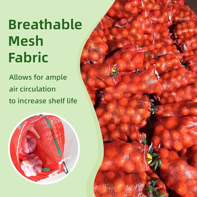 10 lb Mesh Onion Bags, 11"×18" Mesh Produce Bags Hanging Reusable Breathable Vegetable Storage Net Bag with Drawstring for Onions Potatoes Citrus Crawfish, Red (Pack of 10)