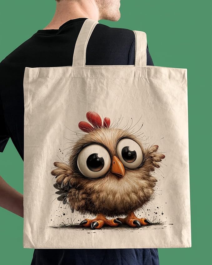 Cute Little Chick Canvas Tote Bag, Cute Animal Themed Totes, Funny Watercolor Chickens Reusable Shopping Bags, Shoulder Bags for Casual Vacation Shopping Work