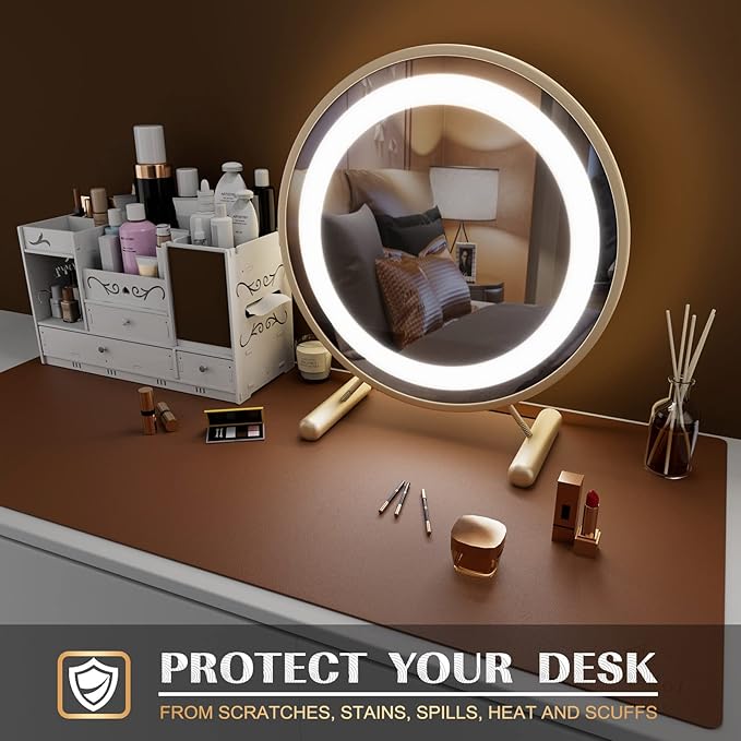 K KNODEL Small Office Leather Desk Mat, Mouse and Keyboard Pad, Computer and Laptop Mat, Desktop Protector and Cover, Writing Pad and Blotter (23.6"x13.8", Brown)