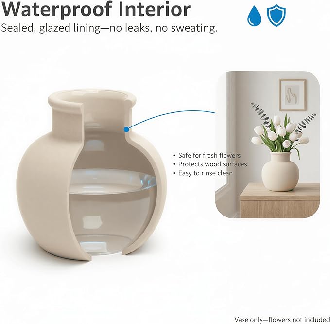 5.5-Inch Off-White Ceramic Flower Vase, Rustic Farmhouse Boho Pottery Decor for Living Room, Table Centerpiece, Mantel & Shelf