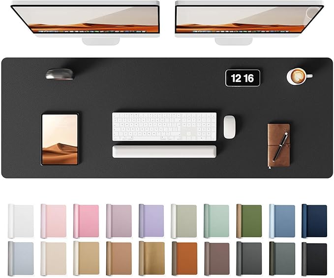 YSAGi Leather Desk Protector, Office Mat, Large Mouse Mat, Non-Slip PU Leather Blotter, Laptop Pad, Waterproof Writing Pad for Office and Home (Black, 47" x 17")