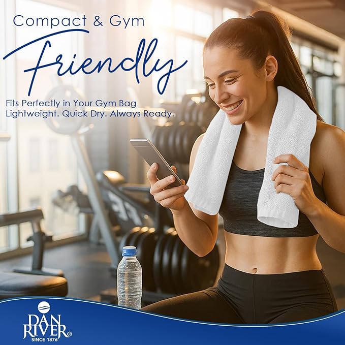 DAN RIVER 6-Pack Premium Hand Towels (16x28 Inches) - 100% Cotton, Ultra Soft, Lightweight, Highly Absorbent Towels for Bathroom, Spa, Gym, Salon, Hotel, and Travel - 550 GSM – White