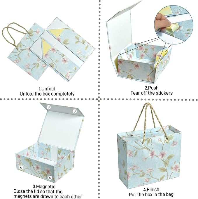 Luxury Gift Box with Magnetic Lid, Finished Size 9.8×7.9×4 In,Collapsible Rectangle Storage Box with Gift Bag for Wedding,Birthday, Valentine's Day,Christmas,Graduation Gift