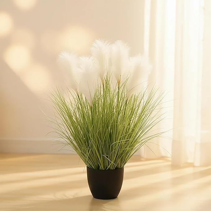 35" Artificial Potted Plant with Reed Flowers, Tall Faux Pampas Greenery for Indoor Home Decor, Living Room, Lobby, Bathroom, Wedding